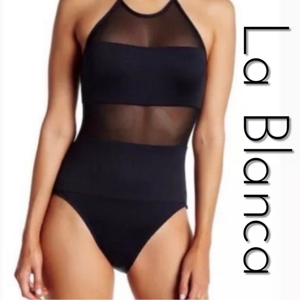 La Blanca Black Mesh Swimsuit Like NEW L